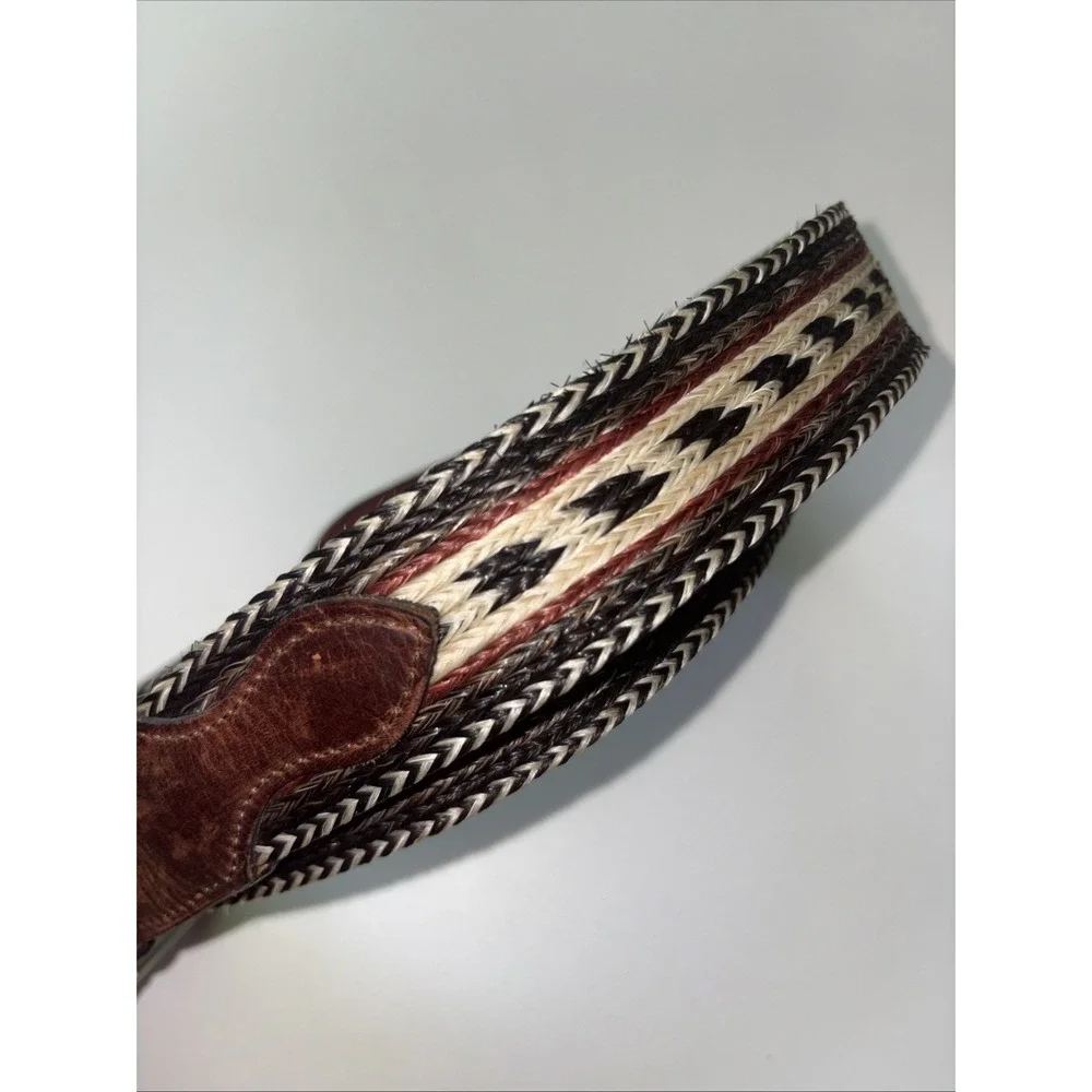 Genuine Hand-Braided Horsehair Western Leather Belt Engraved Horse Buckle Silver